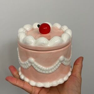 Pink Ceramic Cake Container with Cherry Top candle